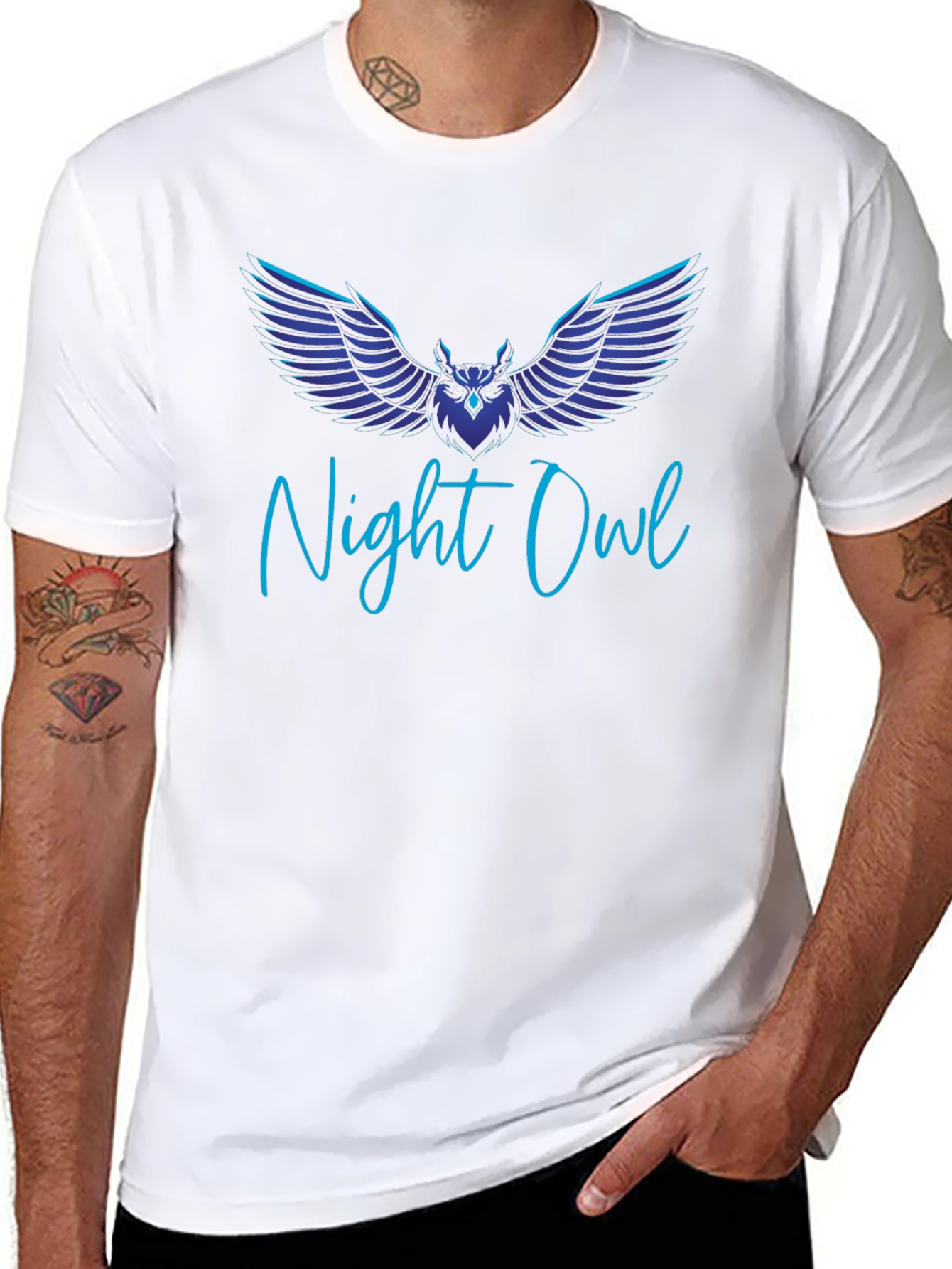 Black Night Owl Graphic Tee - Midnight Blue Design view 8