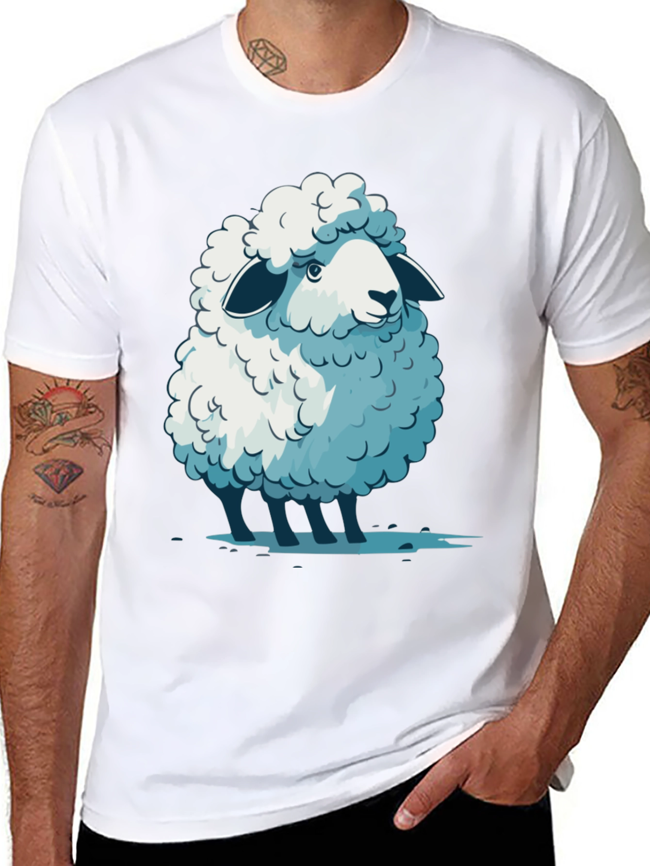 Black Cute Sheep Graphic Tee - Soft Cotton Blend T-Shirt view 8