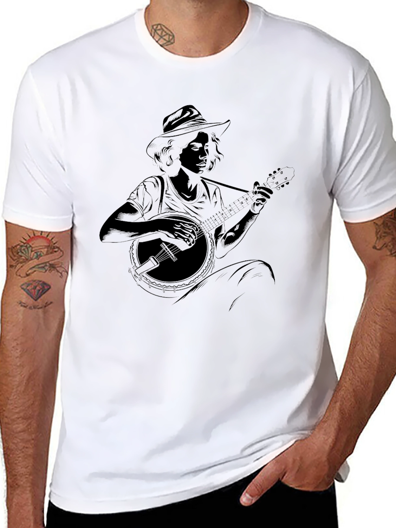 Black Banjo Player Graphic Black Tee - Unisex view 8