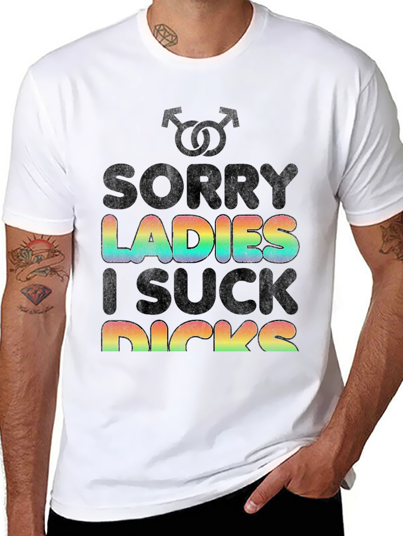 Black Sorry Ladies LGBT Pride Rainbow Graphic T-Shirt view 8