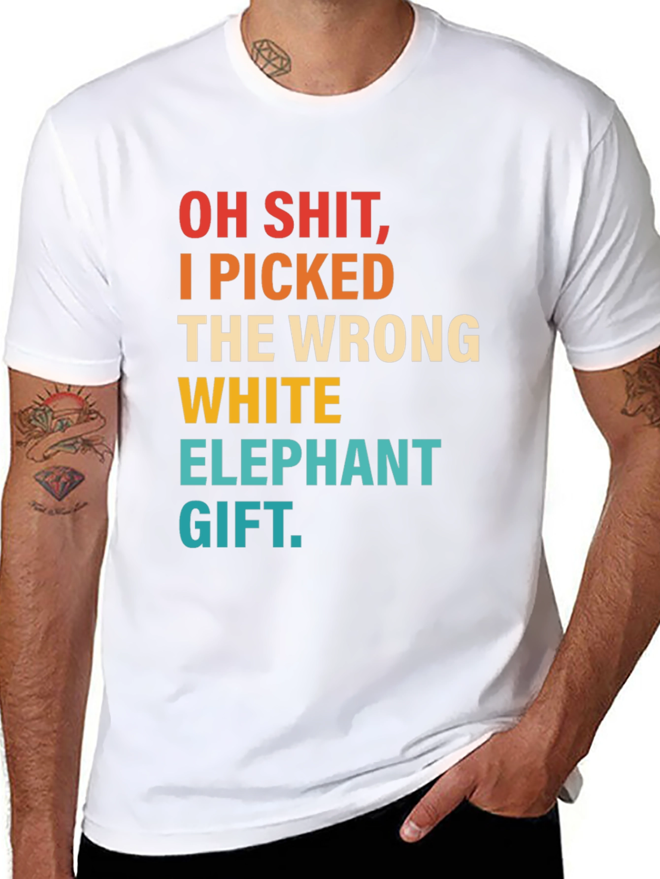Black Funny "Wrong White Elephant" Novelty T-Shirt view 8