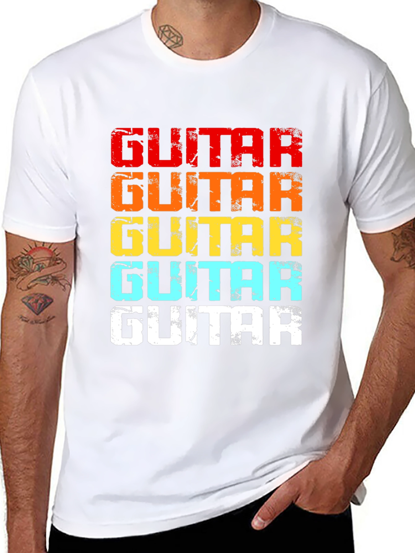 Black Retro Guitar T-Shirt - Colorful Music Lover Tee view 8