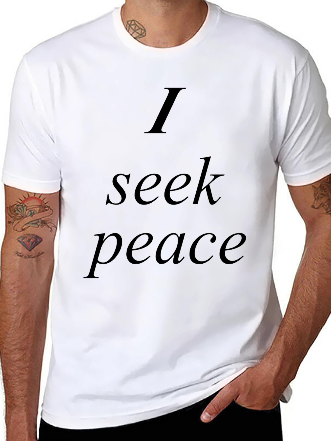 Black I Seek Peace T-Shirt - Men's Black Graphic Tee view 8