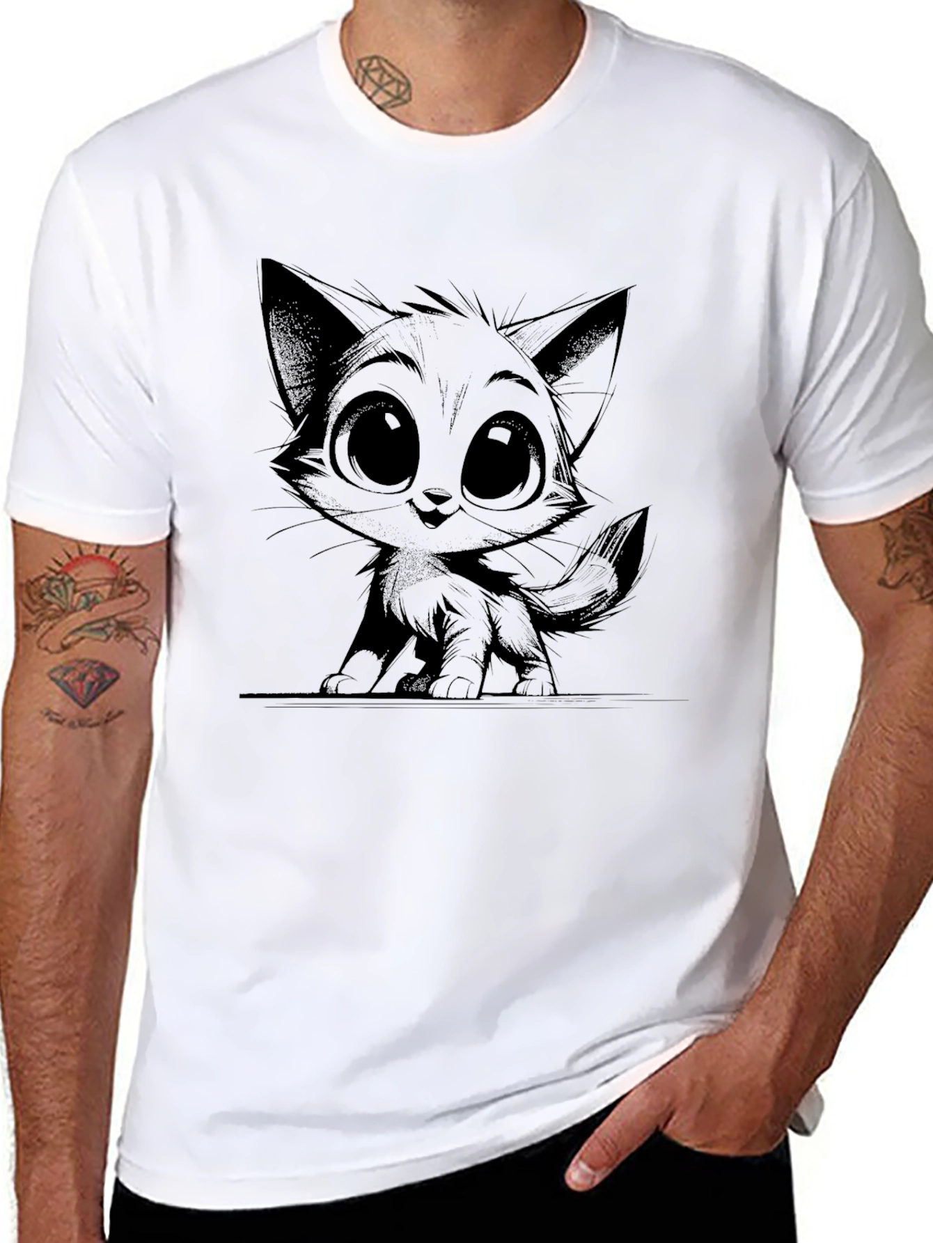 Black Cute Kitten Graphic Black T-Shirt view 8