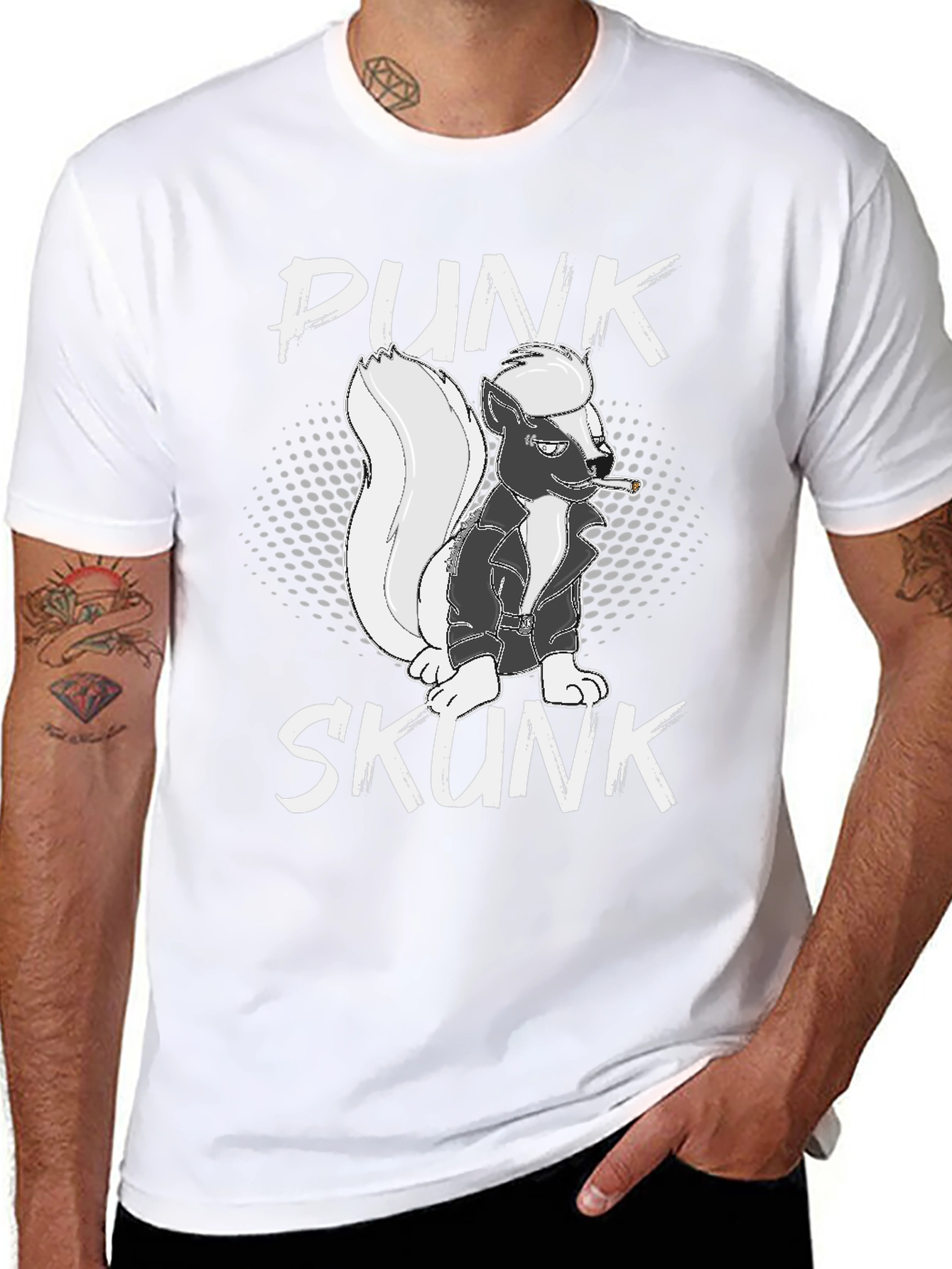 Black Punk Skunk Graphic Tee - Black Cotton T-Shirt view 8