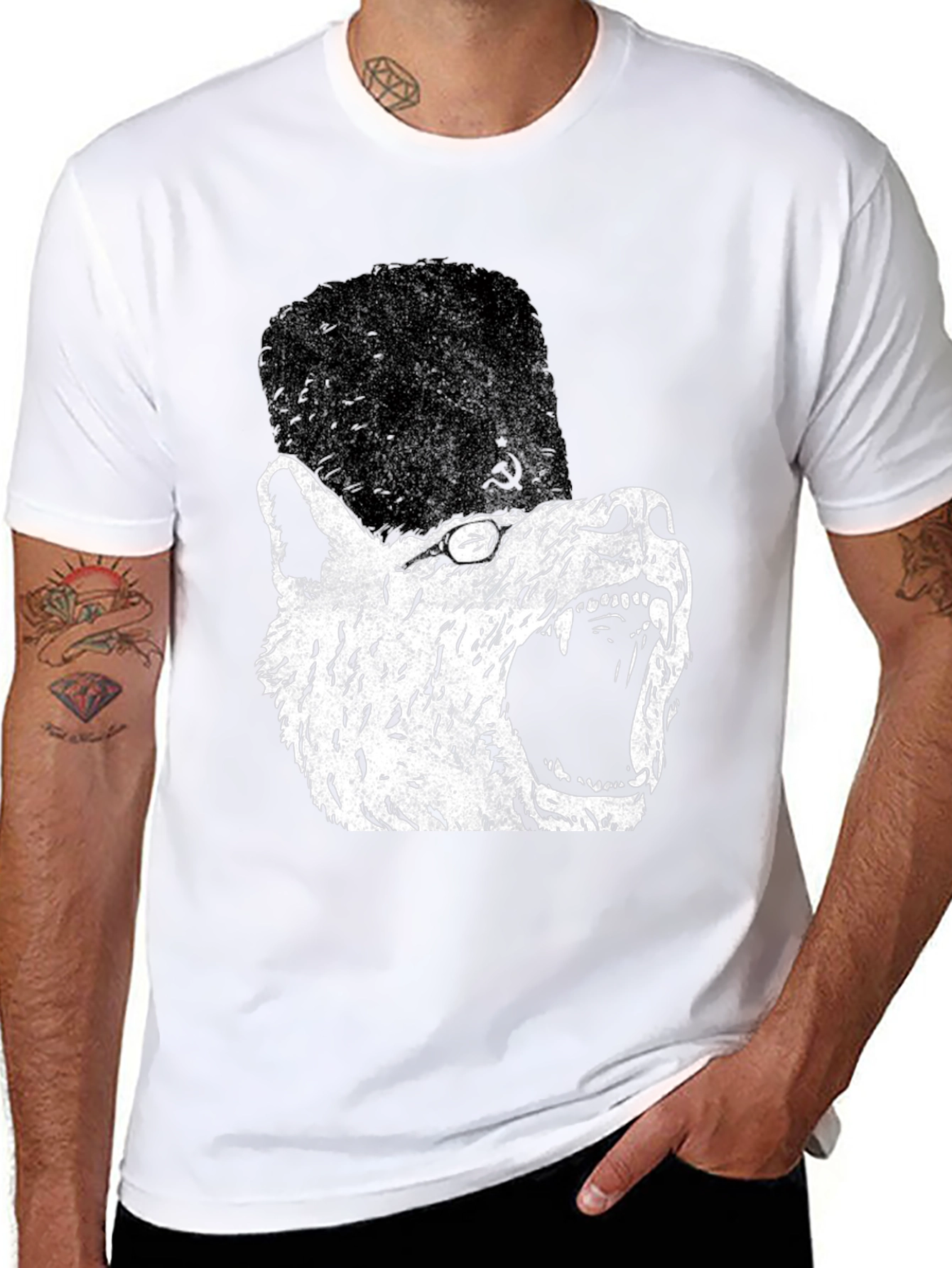 Black Soviet Wolf T-Shirt - Distressed Graphic Print view 8