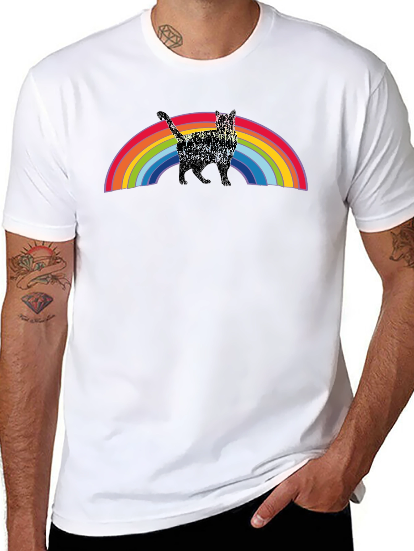 Black Rainbow Cat Graphic T-Shirt - Black view 8