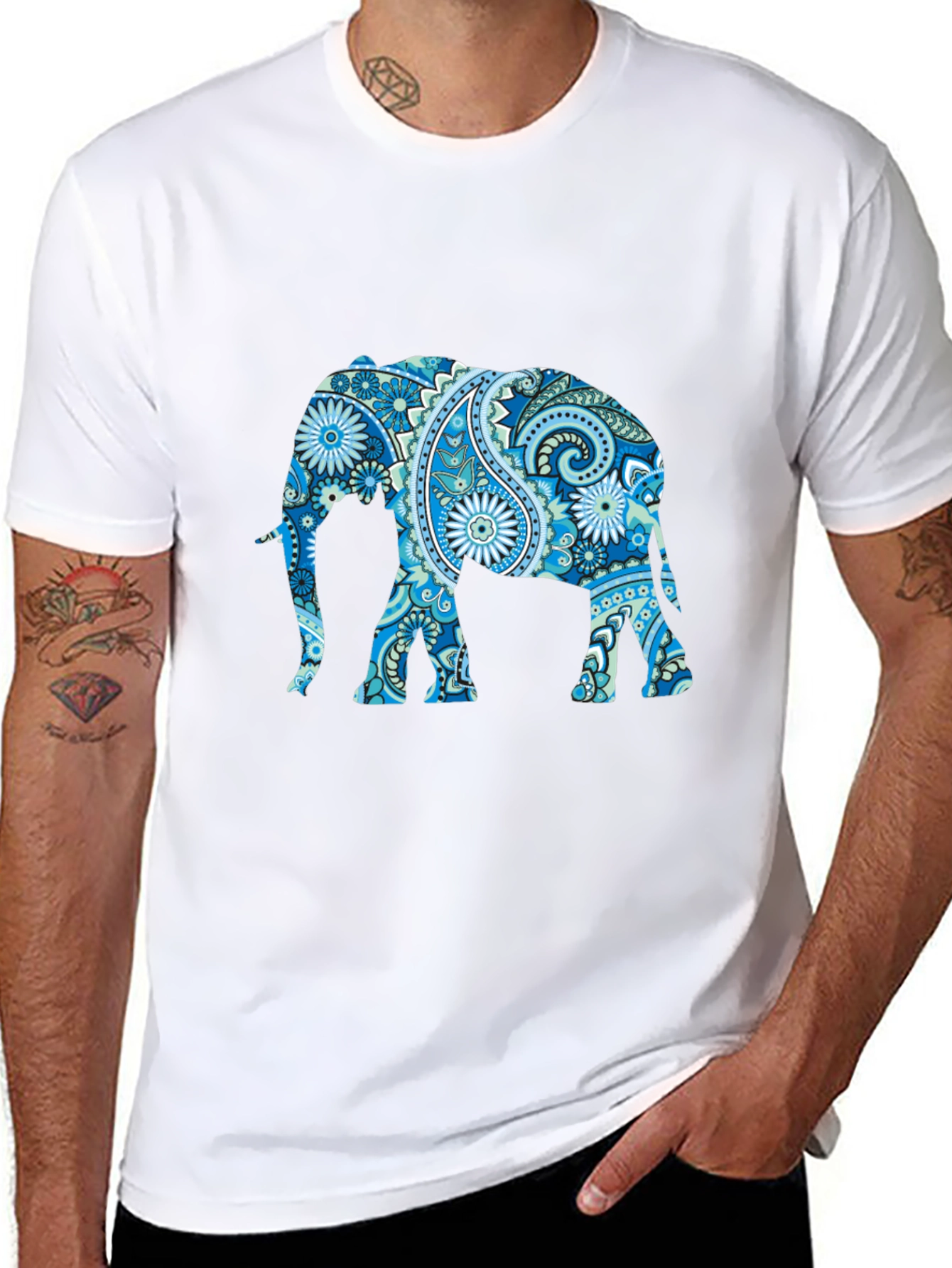 Black Elephant Paisley Print T-Shirt view 8