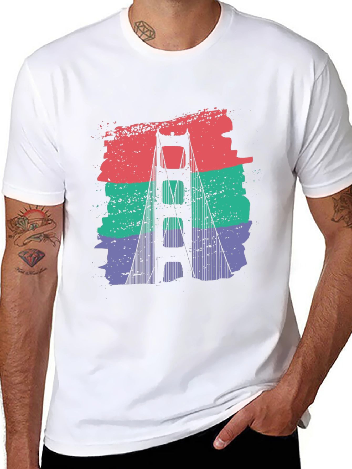 Black Golden Gate Bridge Retro Graphic T-Shirt view 8