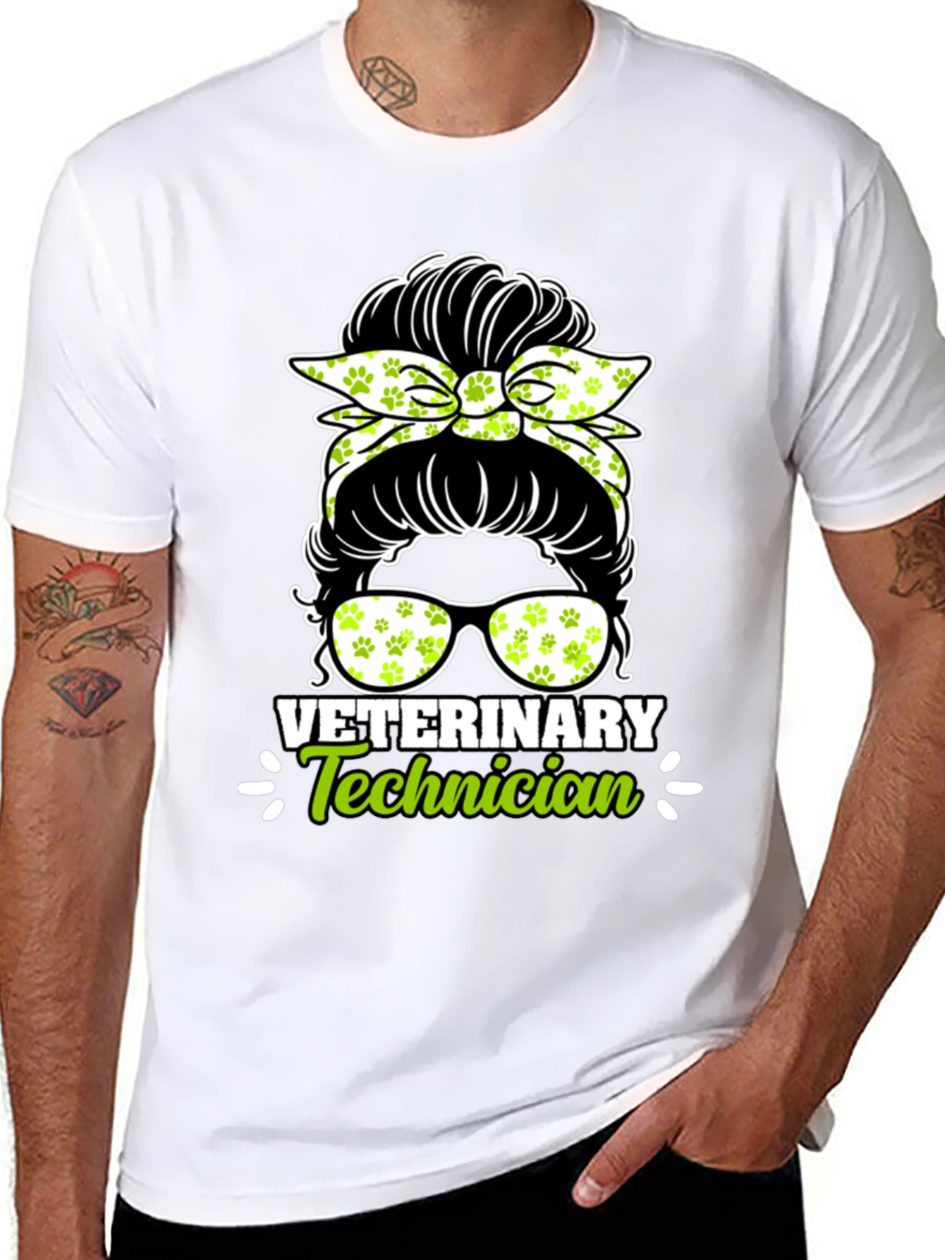 Black Veterinary Technician Messy Bun T-Shirt view 8