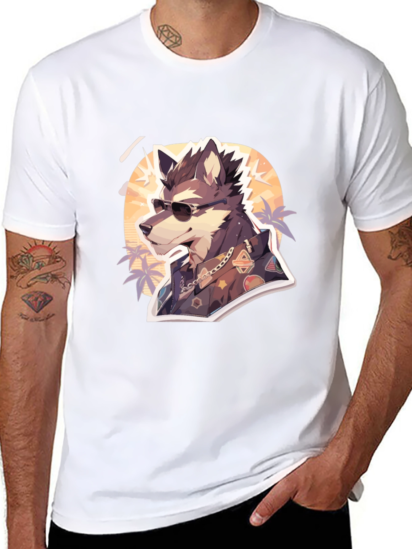 Black Cool Wolf Graphic Tee - Unique Animal Print view 8
