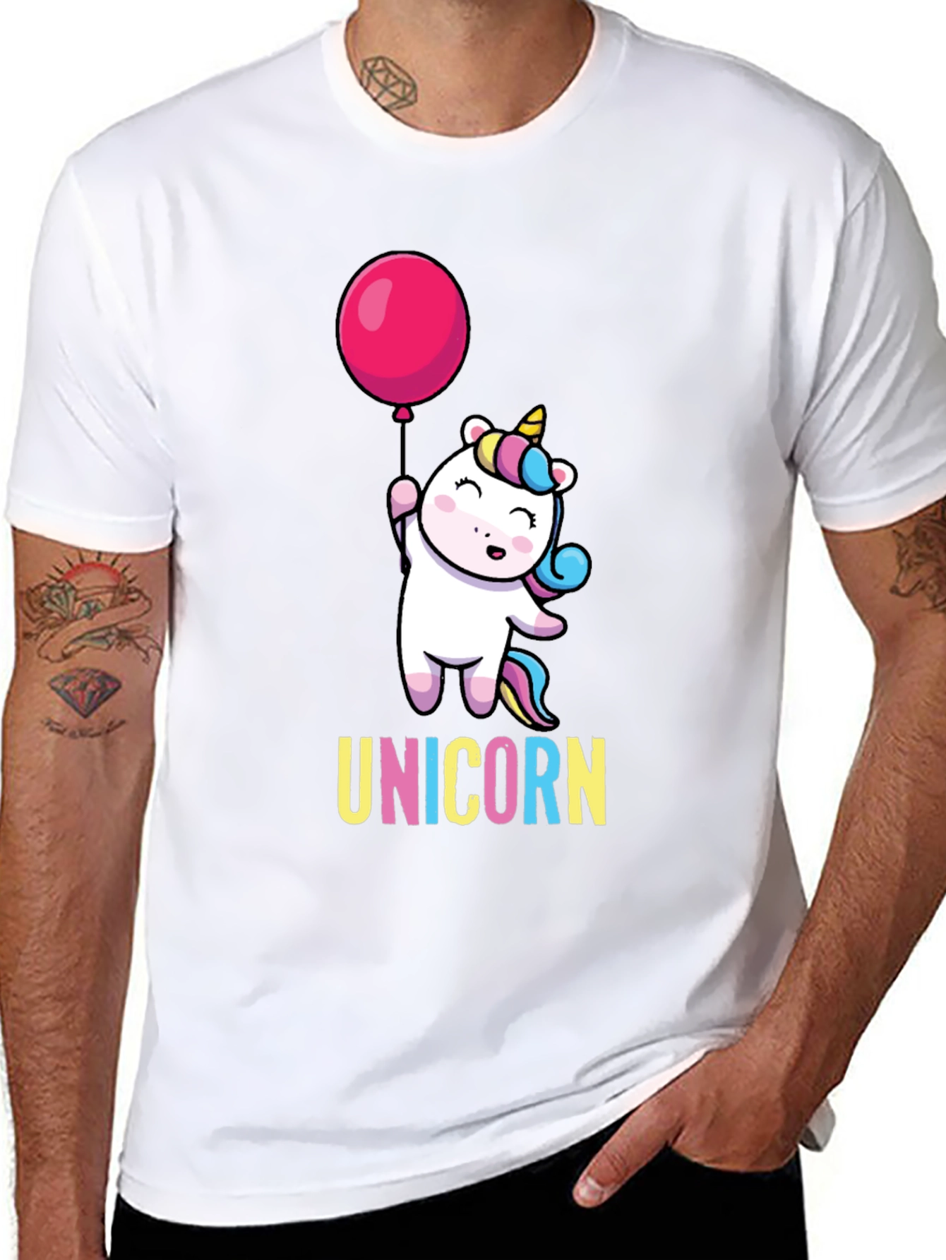 Black Unicorn Balloon Graphic Black T-Shirt view 8