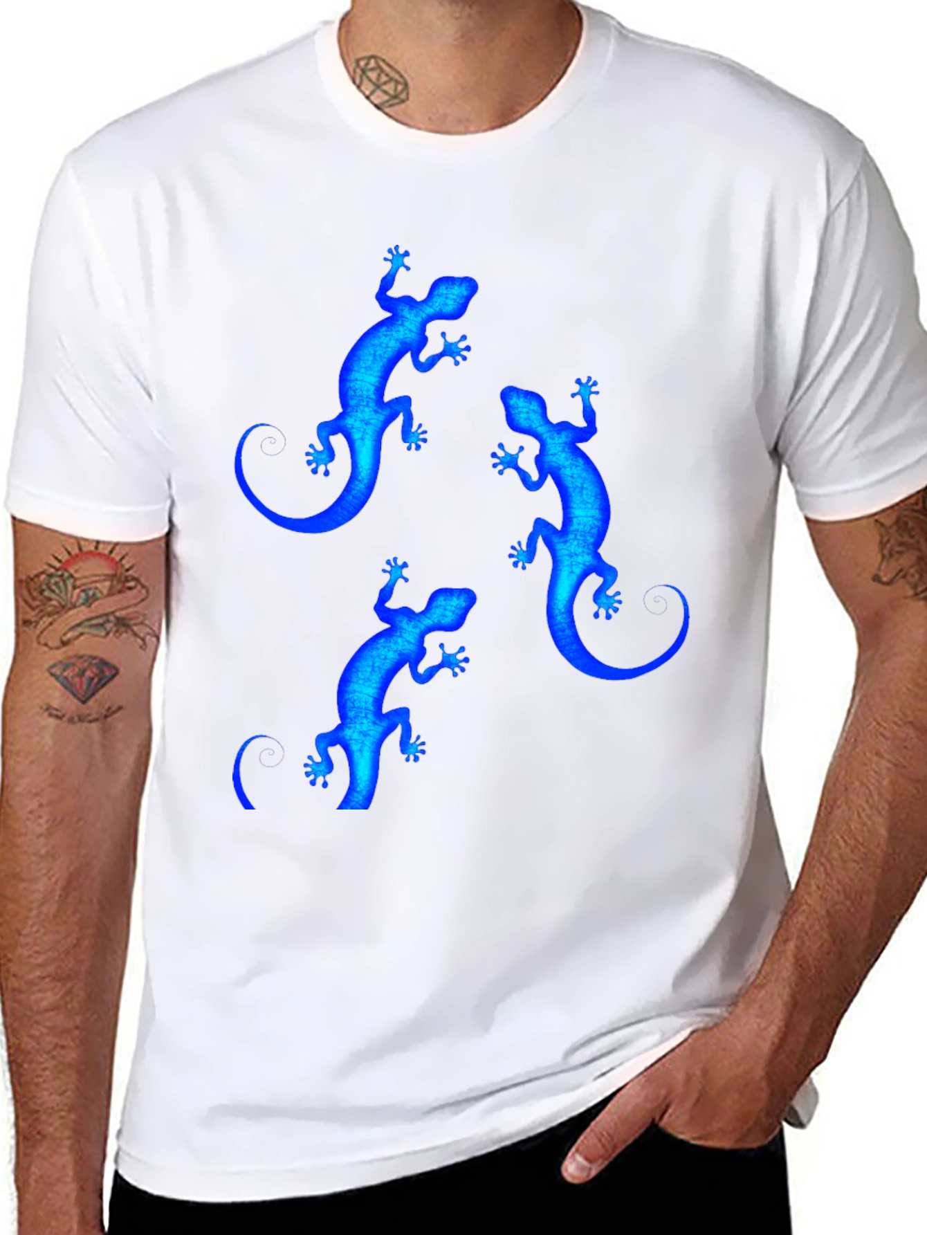 Black Blue Lizard Print Black T-Shirt view 8