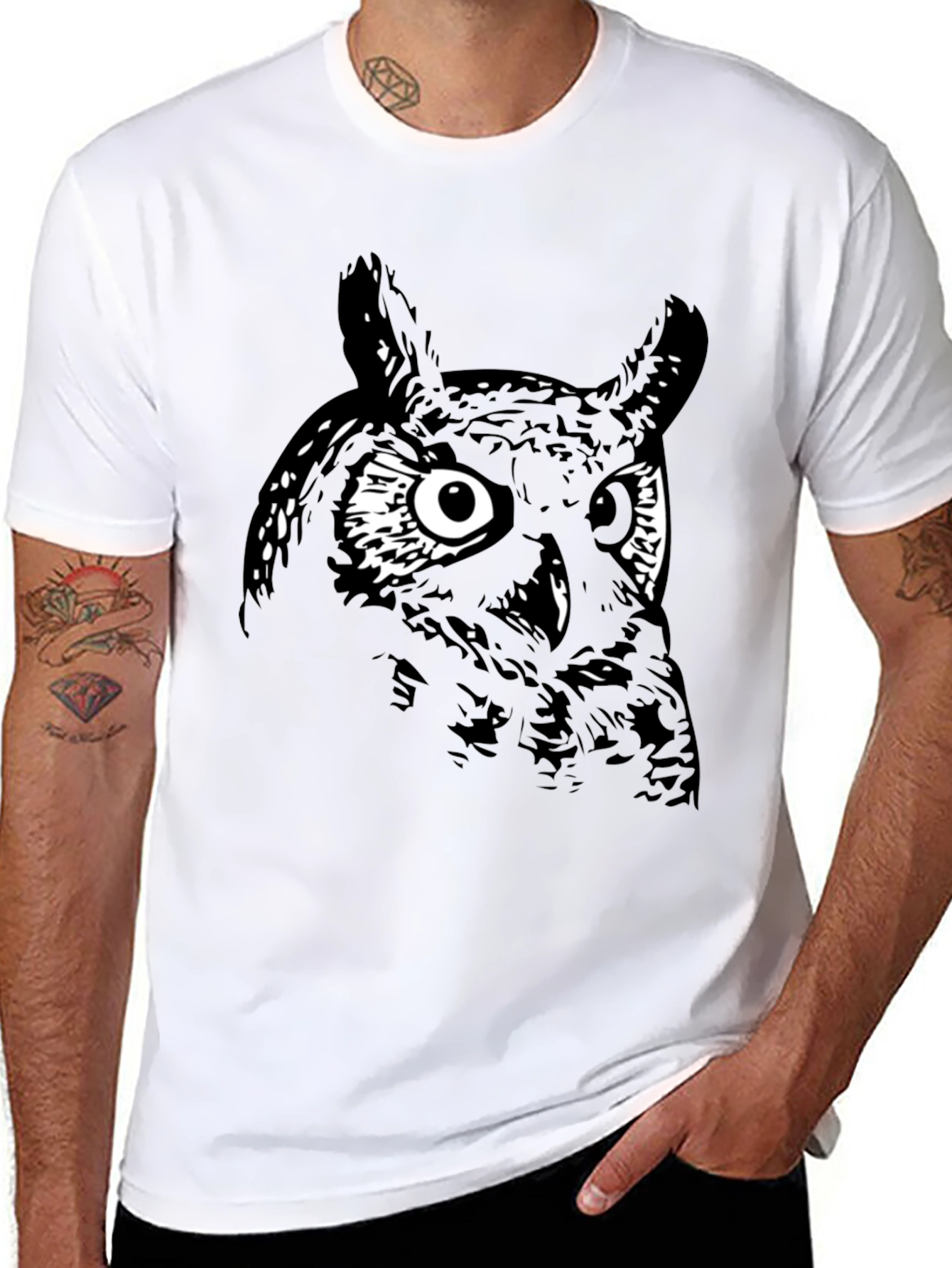 Black Men's Black Owl Graphic Tee view 8