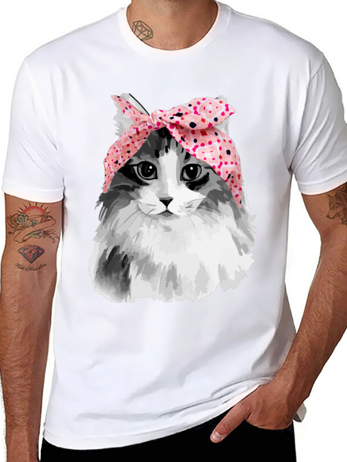 Black Cat with Headscarf T-Shirt - Unique Graphic Tee view 8