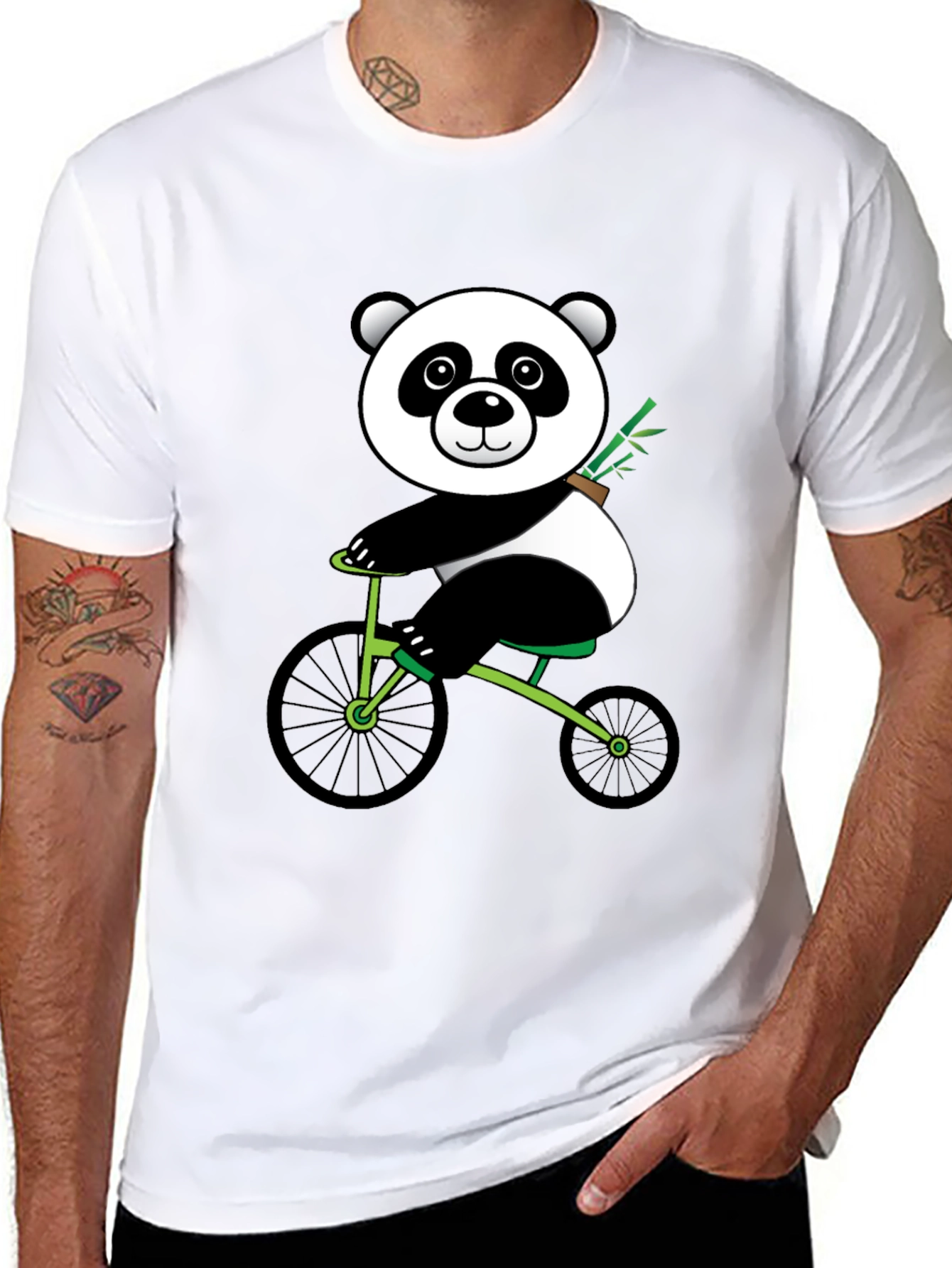 Black Panda on Bike Graphic Tee - Black Cotton T-Shirt view 8