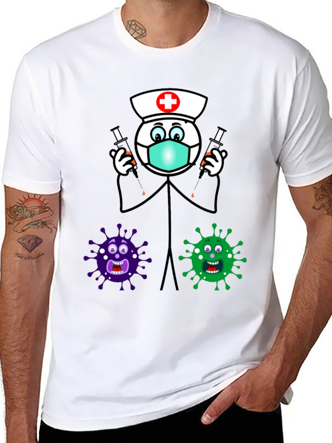 Black Funny Vaccine T-Shirt - Nurse vs. Virus view 8