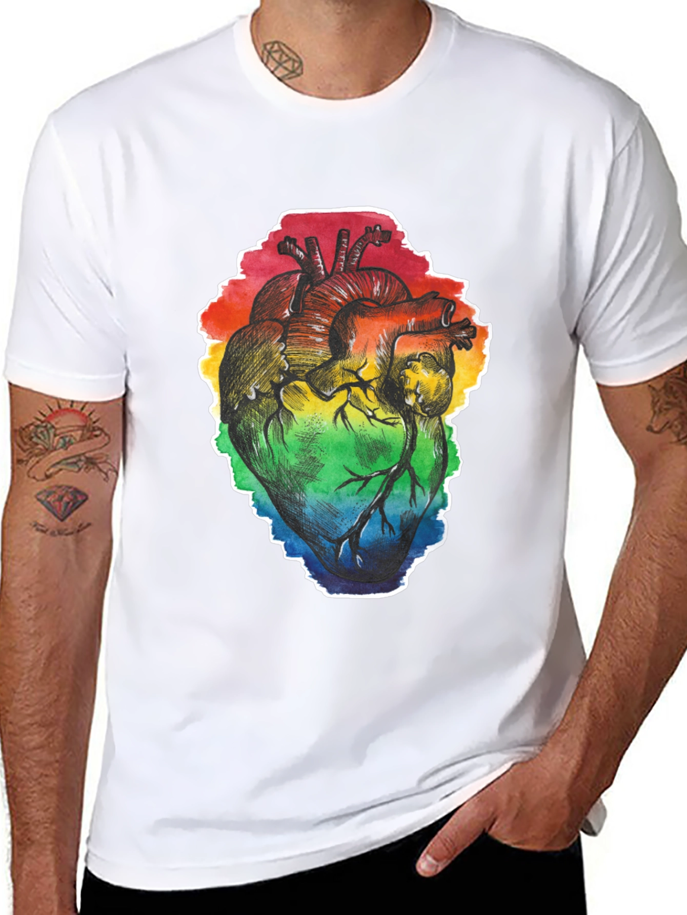 Black Rainbow Heart Print Black T-Shirt view 8