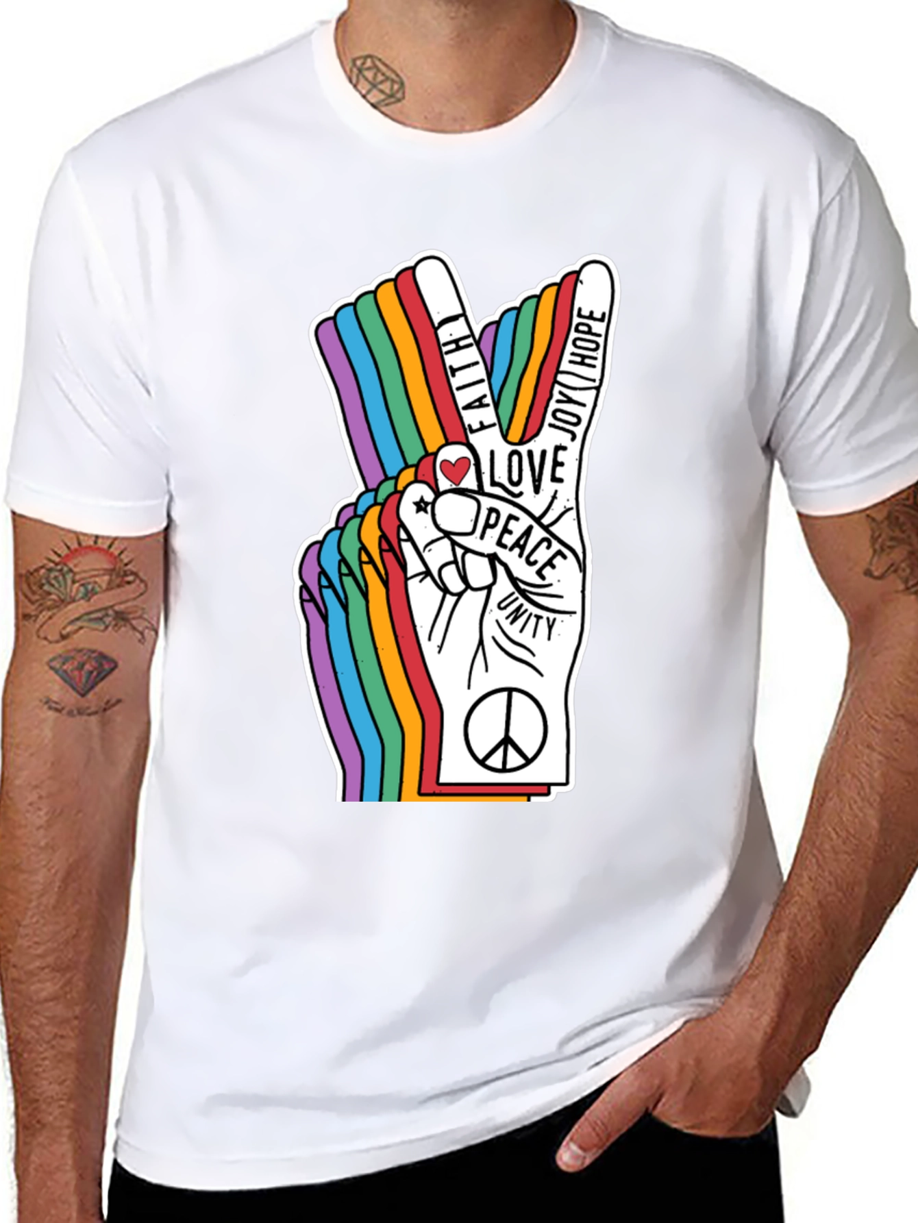 Black Peace Sign Rainbow Graphic T-Shirt view 8