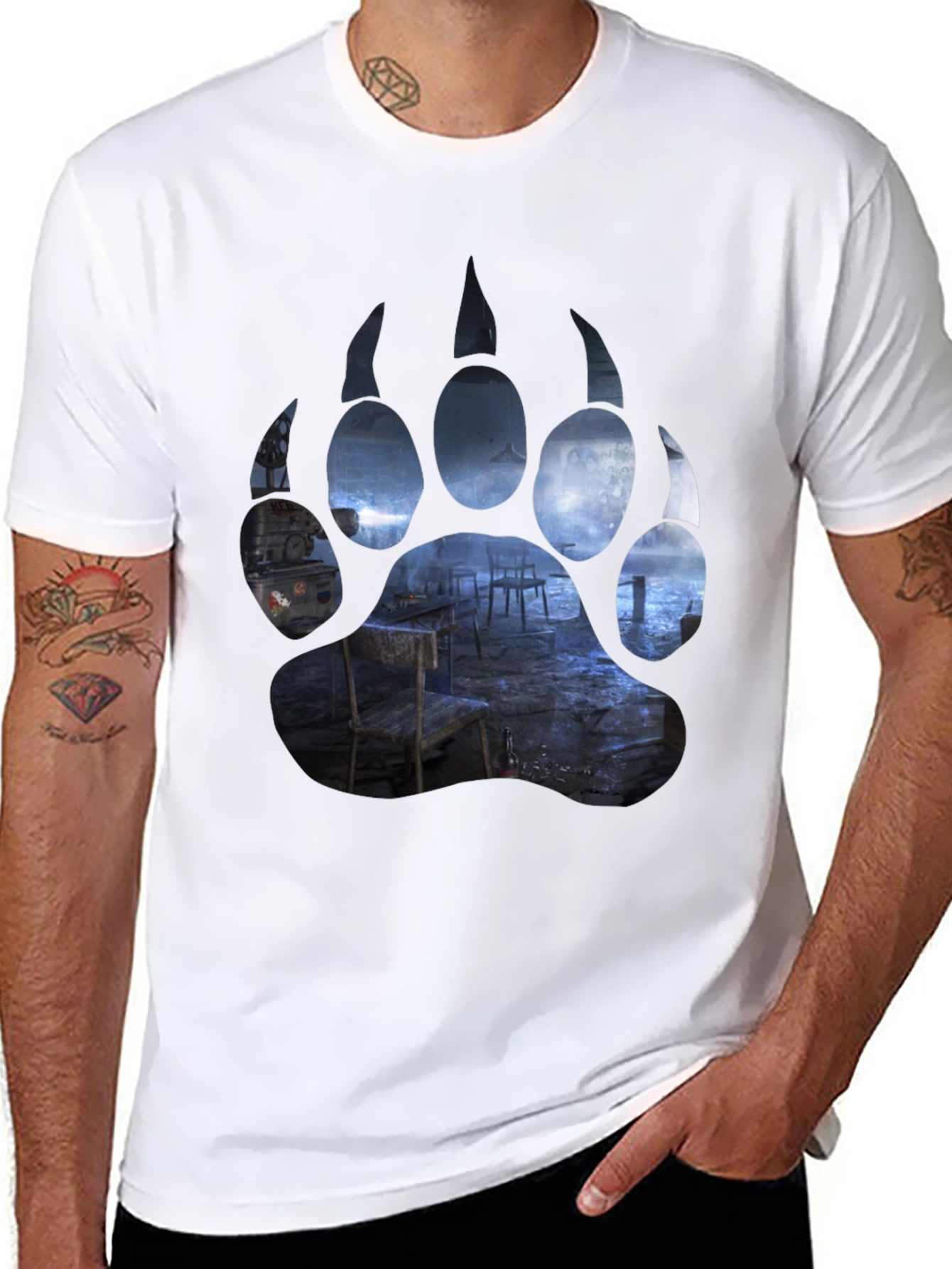 Black Bear Paw Print Graphic T-Shirt - Black view 8