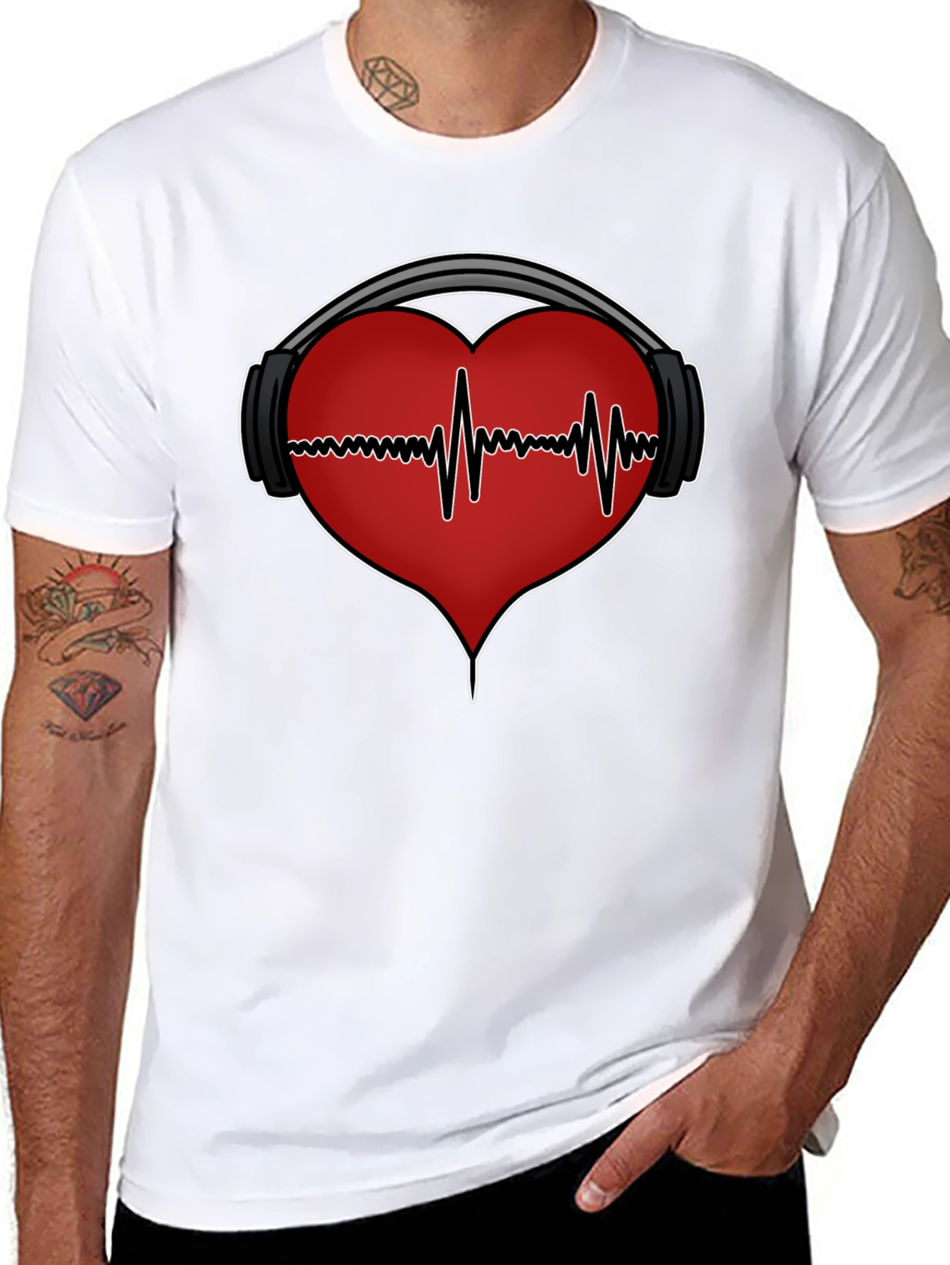 Black Heartbeat Headphones Graphic Tee view 8