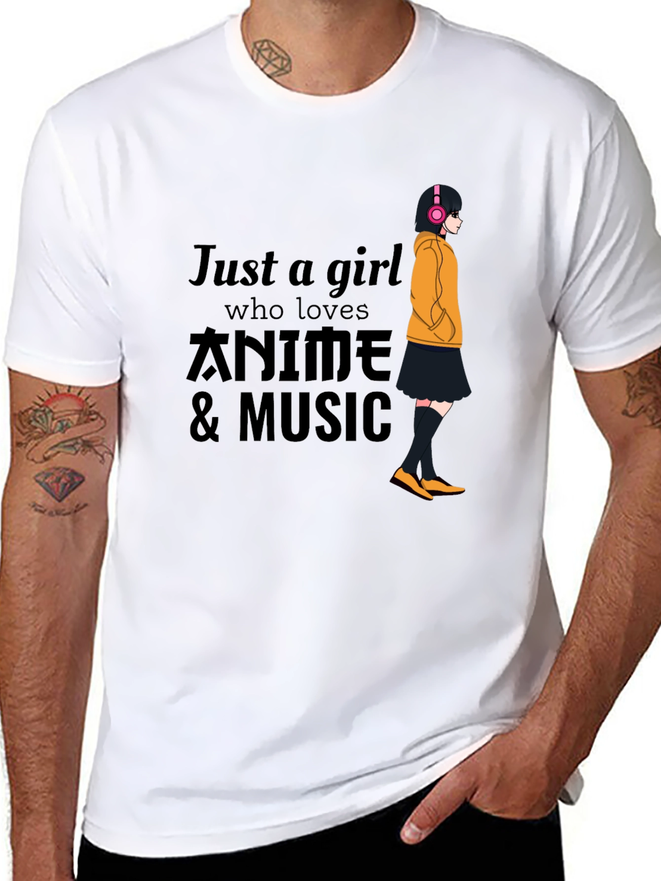 Black Anime & Music Girl T-Shirt - Black view 8