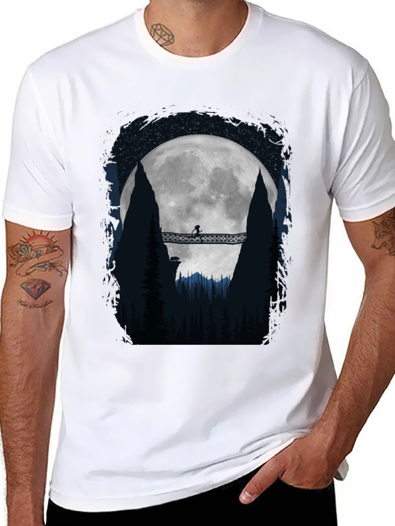 Black Moonlit Bridge Graphic Tee - Adventure Awaits! view 8