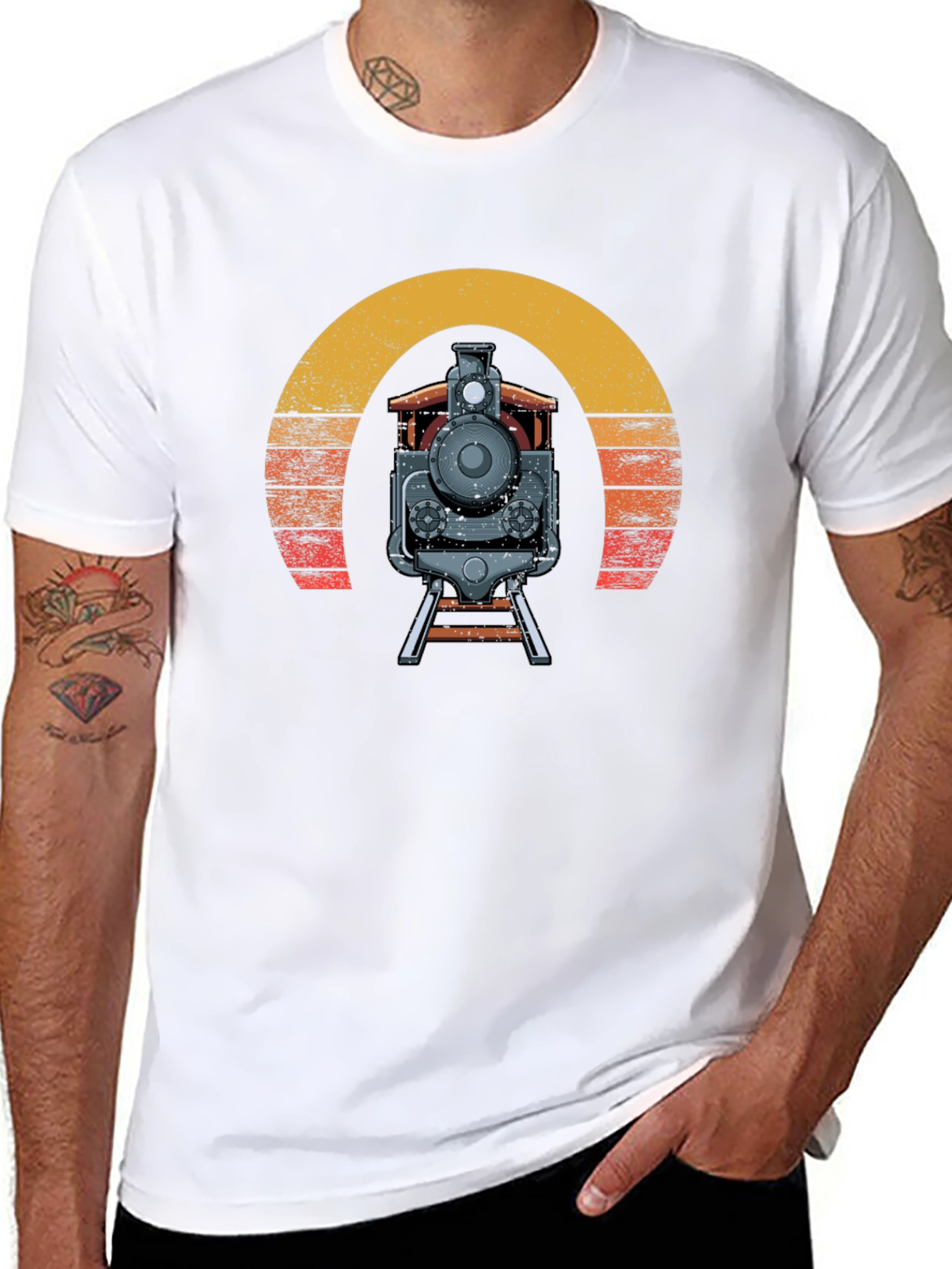 Black Retro Train T-Shirt - Vintage Style view 8