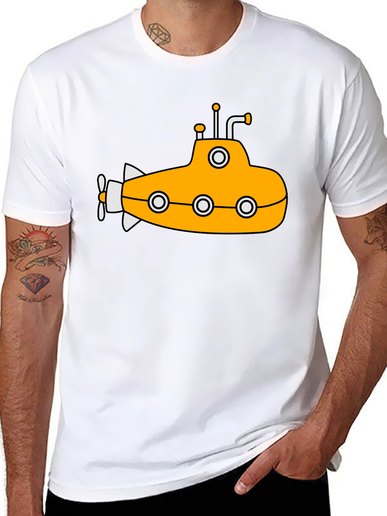 Black Yellow Submarine Graphic T-Shirt - Black Cotton Tee view 8