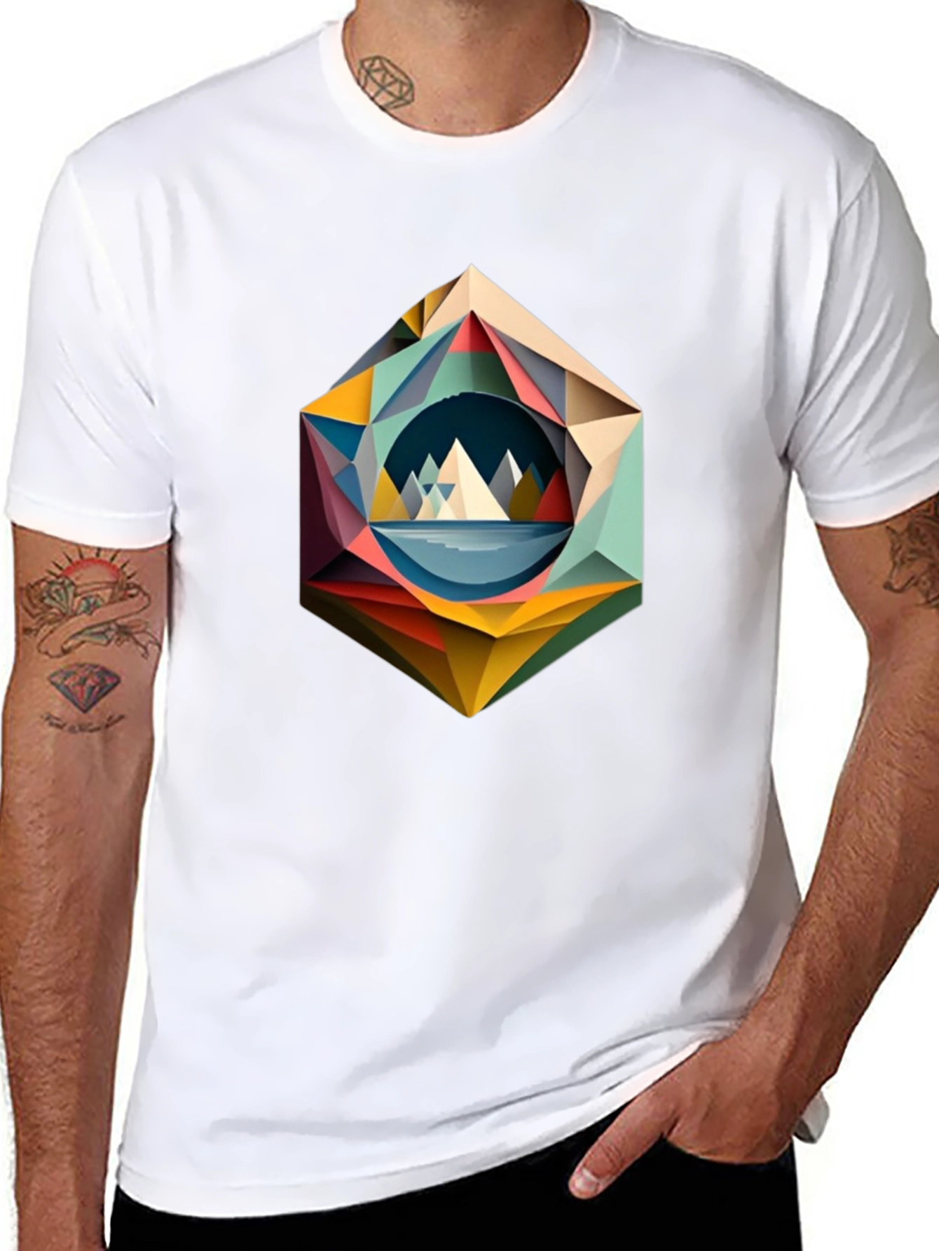 Black Geometric Mountain T-Shirt - Modern Art Design view 8