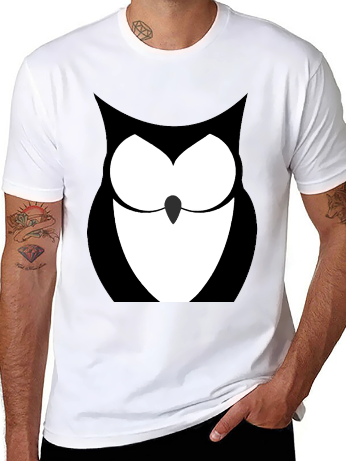Black Owl Graphic Print Black T-Shirt view 8