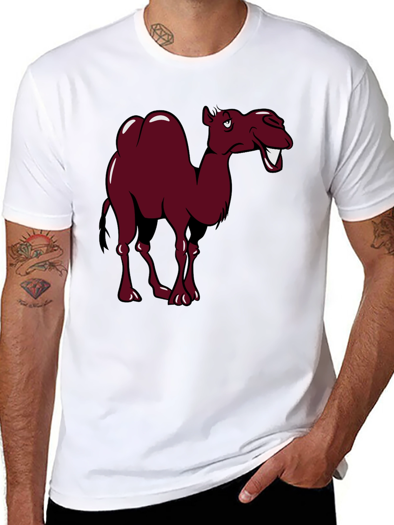 Black Funny Camel Cartoon Graphic Tee view 8