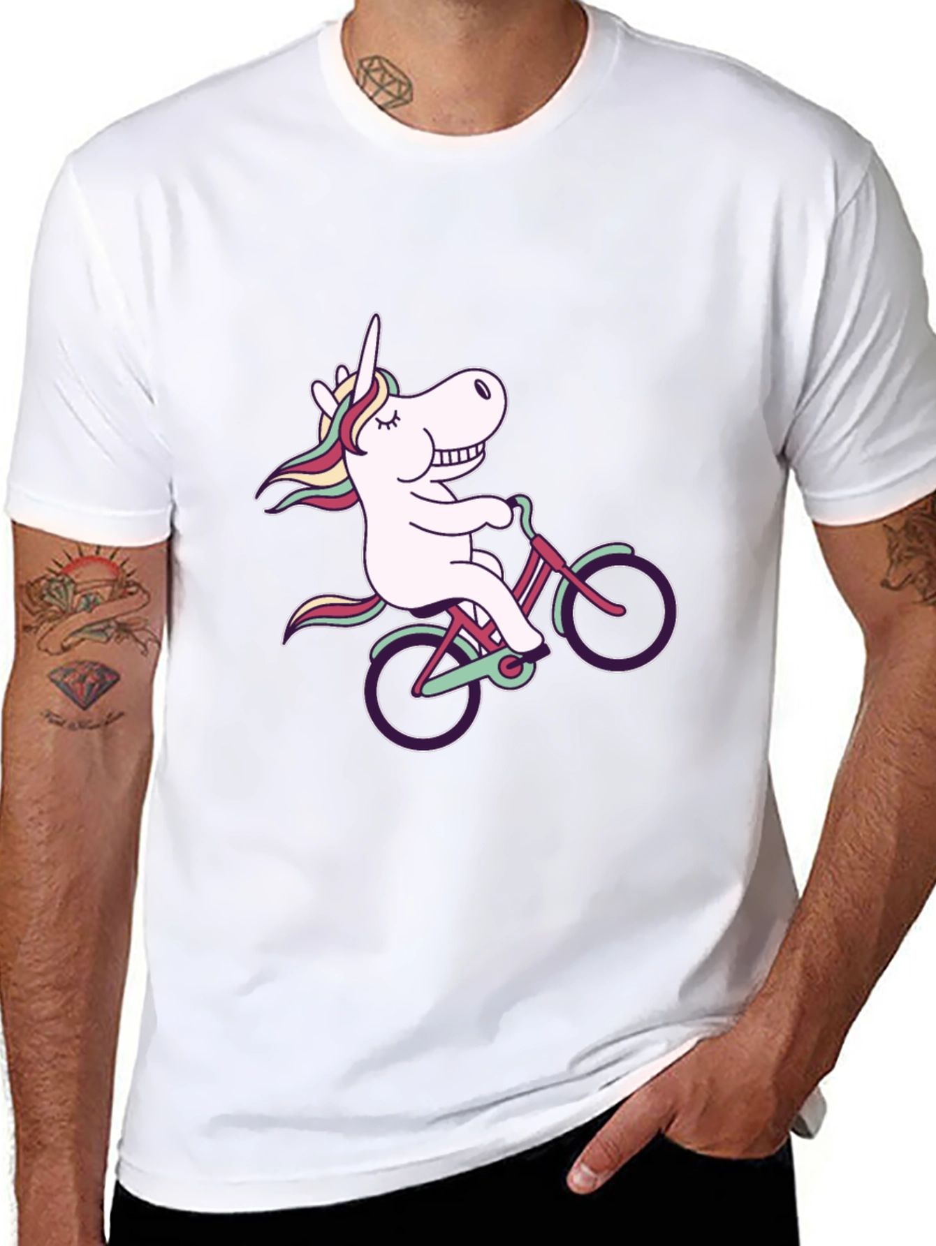Black Unicorn on Bike Black T-Shirt - Fun Graphic Tee view 8