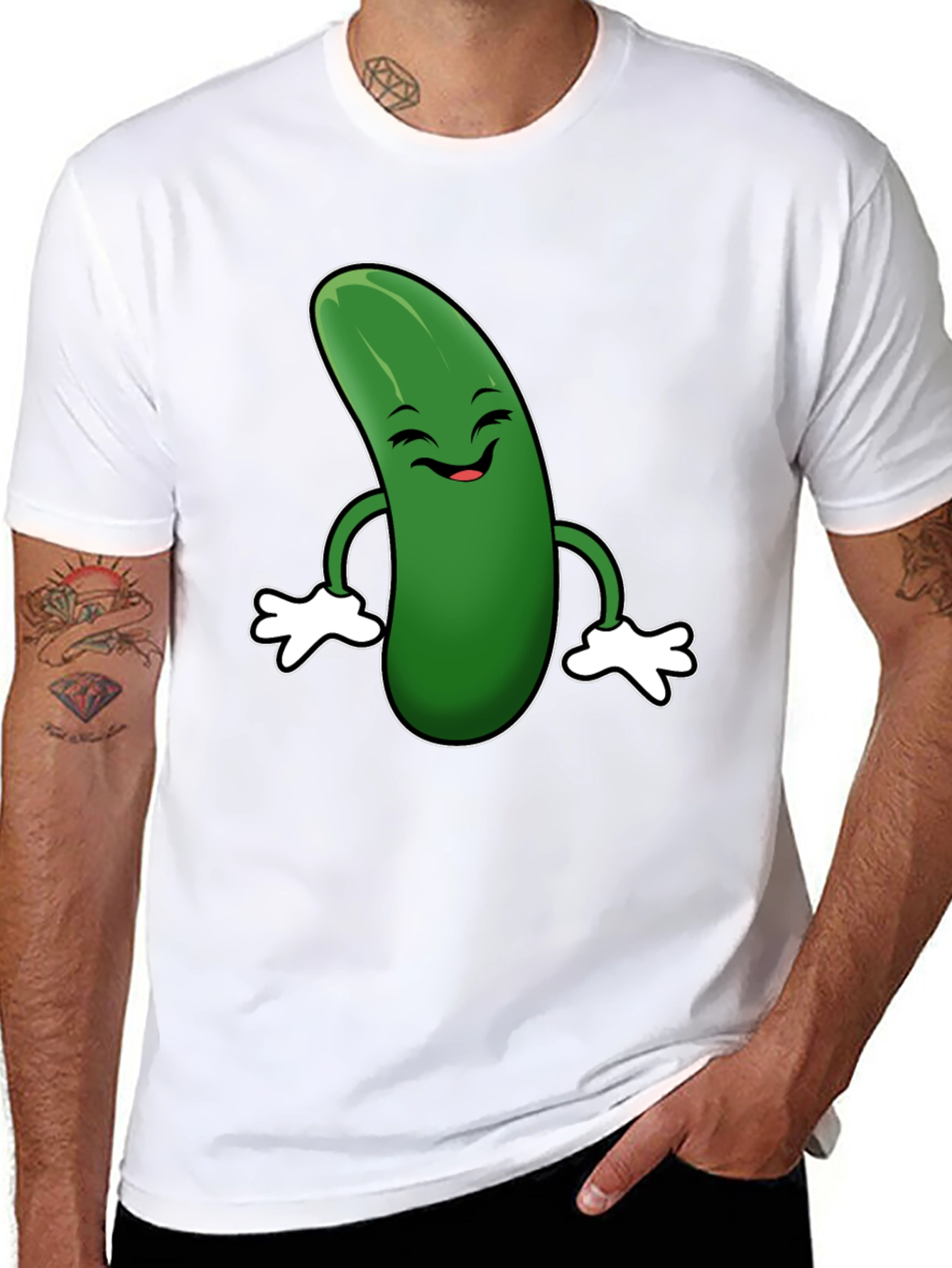 Black Funny Pickle Cartoon Black T-Shirt view 8
