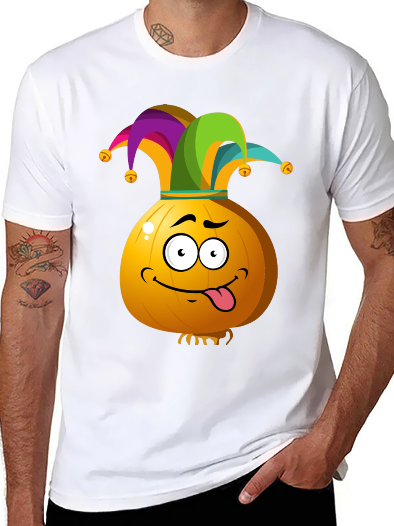 Black Funny Jester Onion Cartoon Graphic T-Shirt view 8