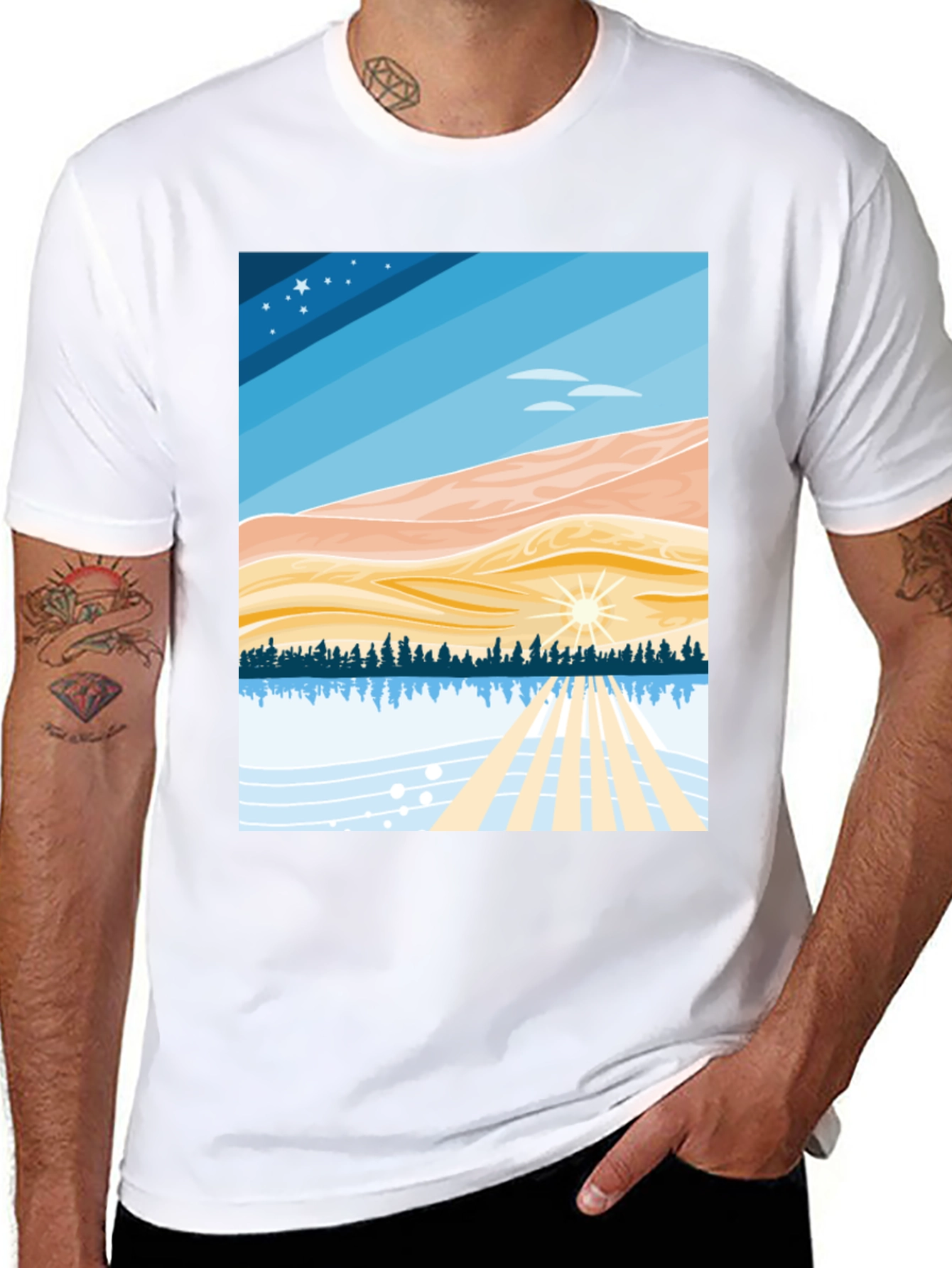 Black Scenic Landscape Graphic Tee - Soft Cotton Blend view 8