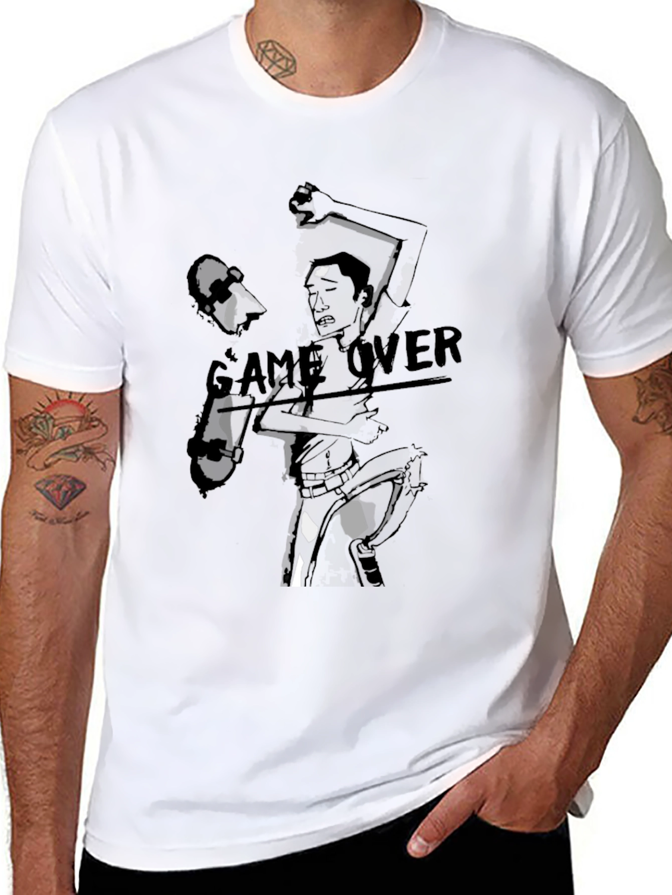 Black Game Over Graphic Print Black T-Shirt view 8