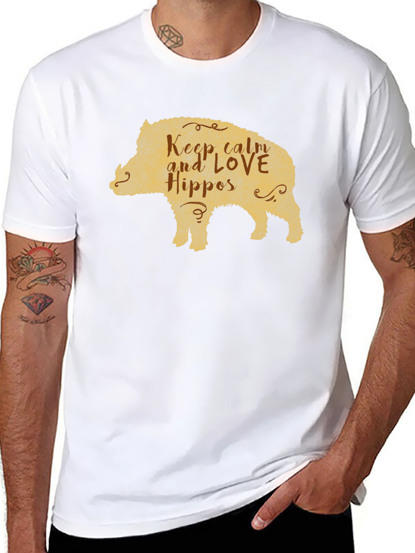 Black Keep Calm Love Hippos Pig T-Shirt view 8