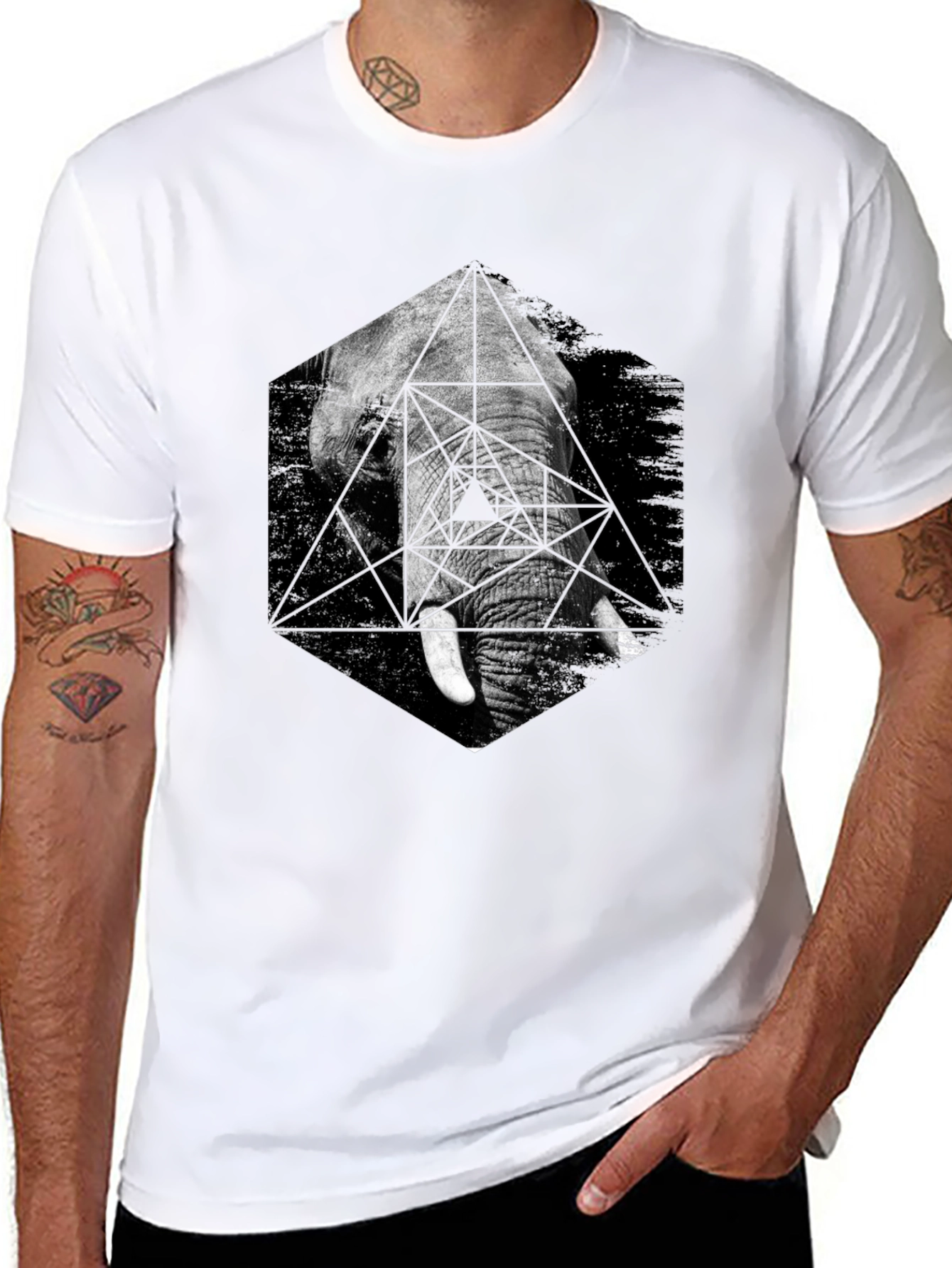 Black Geometric Elephant Graphic Tee view 8