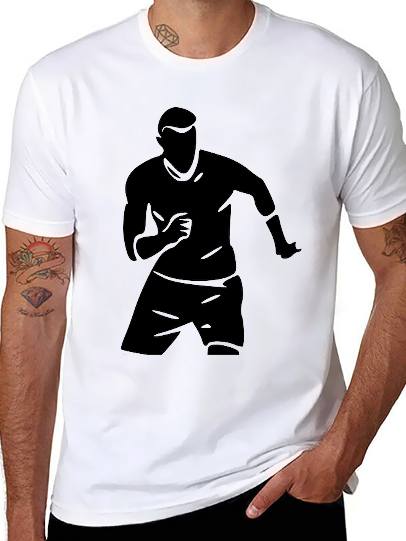 Men's Black Silhouette Athlete Graphic T-Shirt - 8