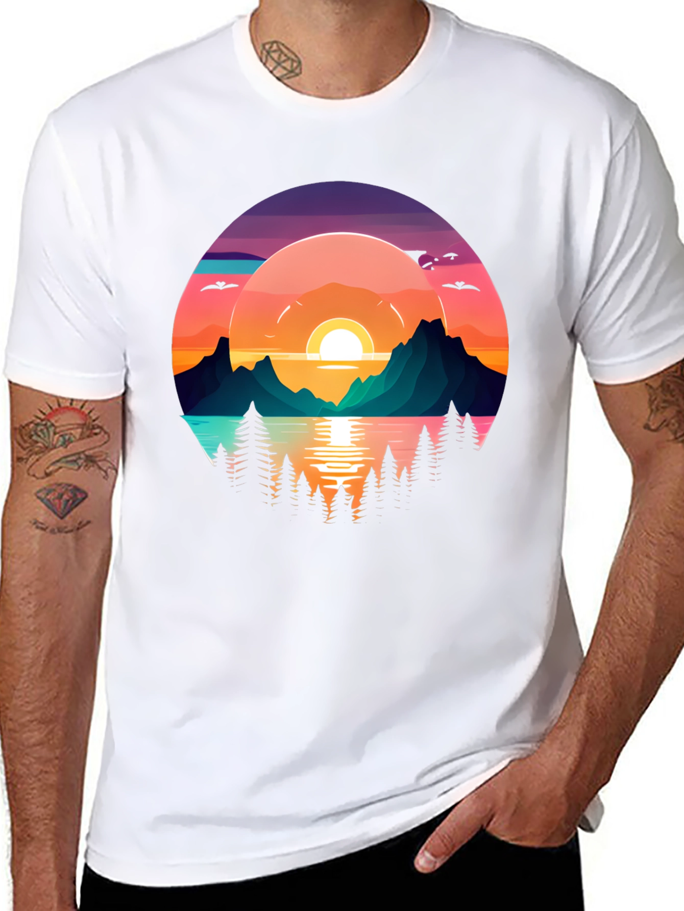 Black Sunset Lake Graphic T-Shirt view 8