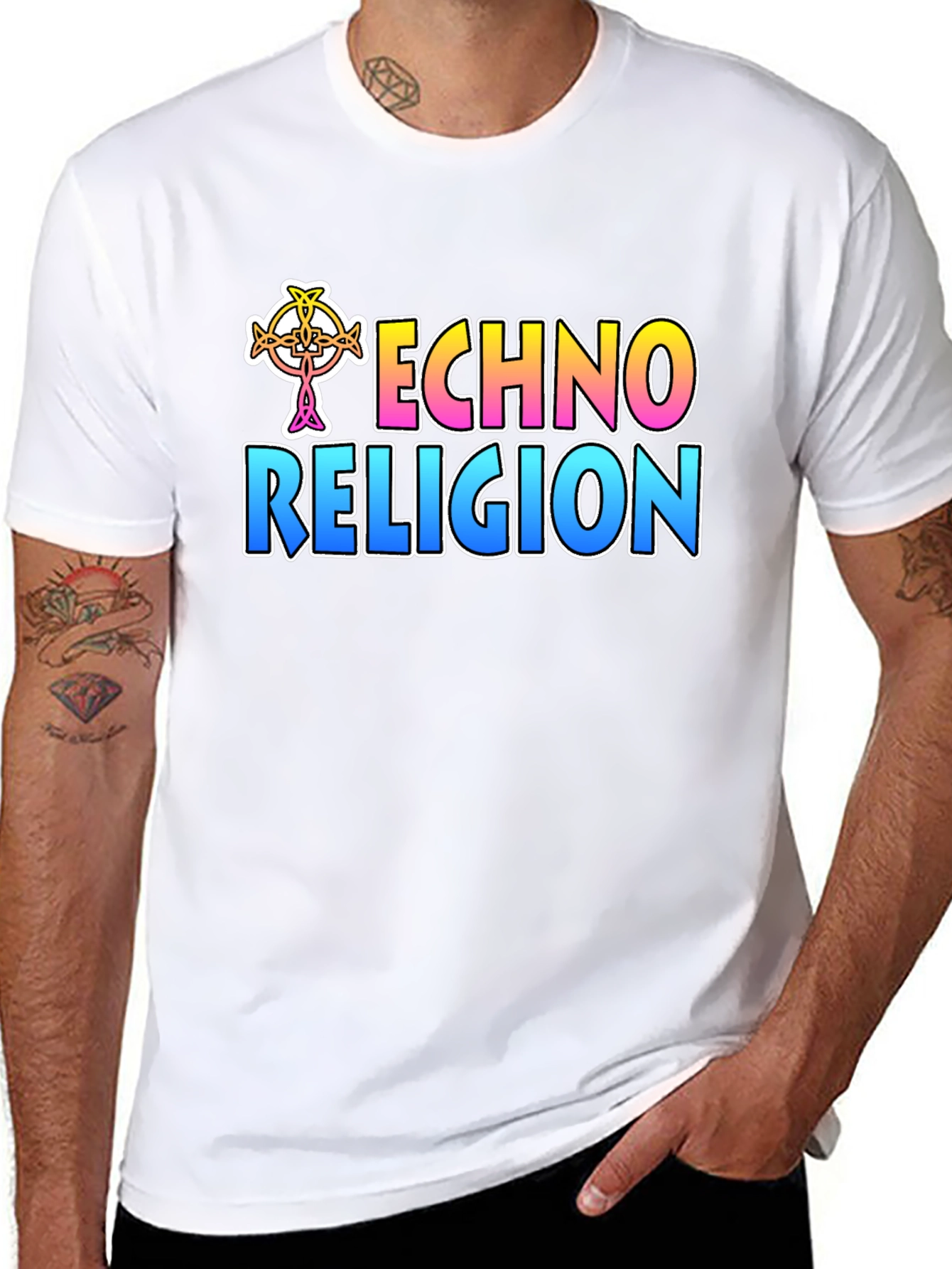 Black Techno Religion T-Shirt, Rave Music Tee view 8