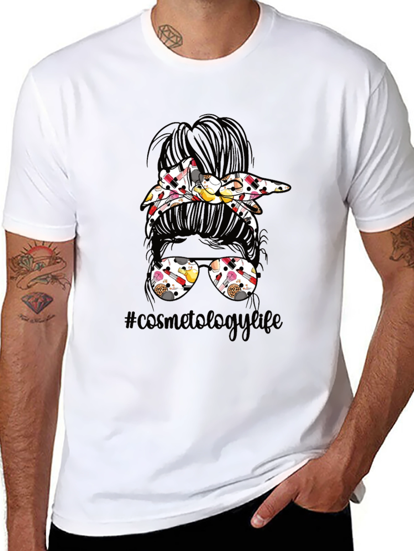Black Cosmetology Life Messy Bun T-Shirt view 8