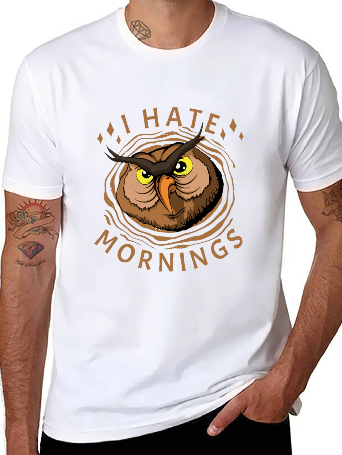 Black I Hate Mornings Owl Graphic T-Shirt view 8