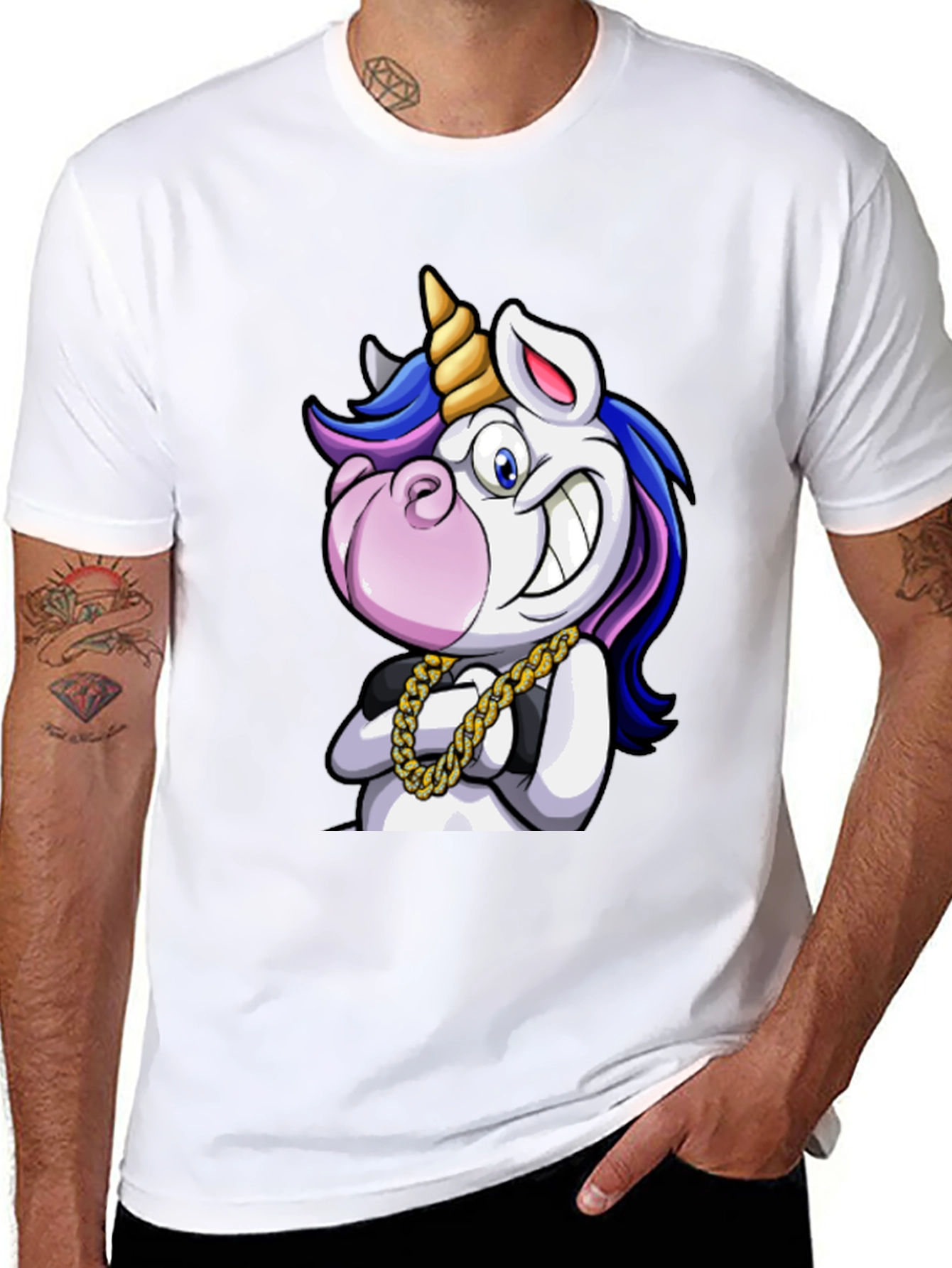 Black Unicorn Swag T-Shirt - Cartoon Graphic Tee view 8