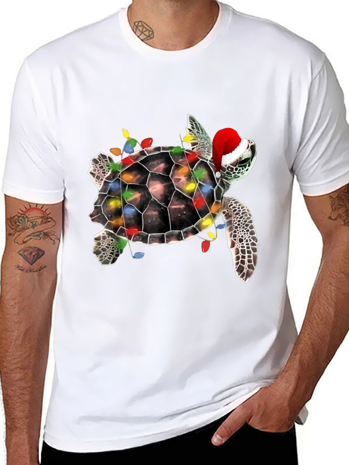 Black Festive Turtle Christmas T-Shirt view 8