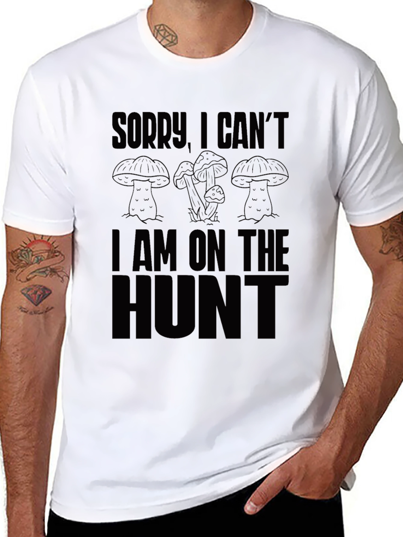 Black Sorry I Can't, Mushroom Hunting T-Shirt view 8