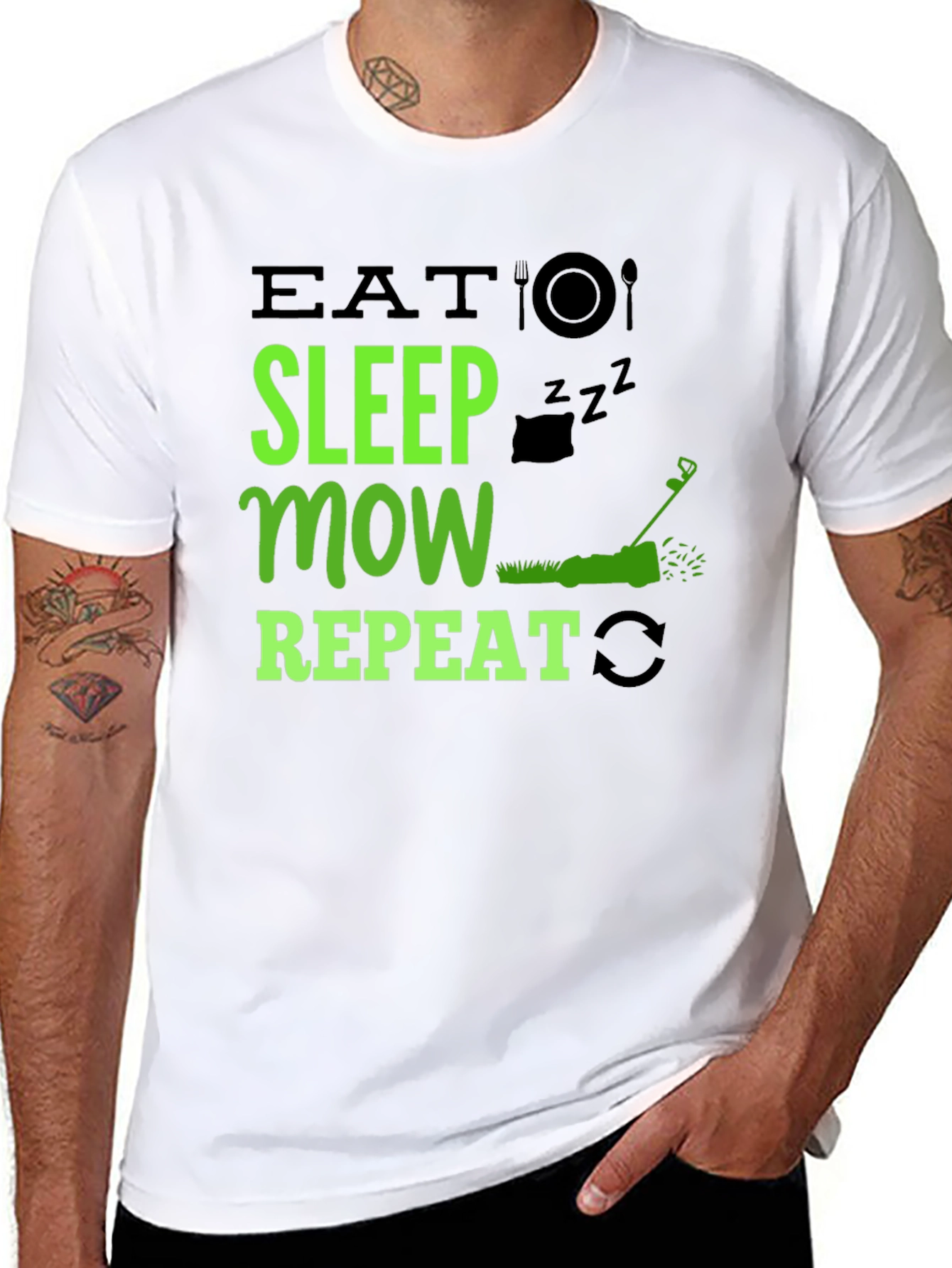 Black Eat Sleep Mow Repeat T-Shirt - Lawn Care Humor view 8