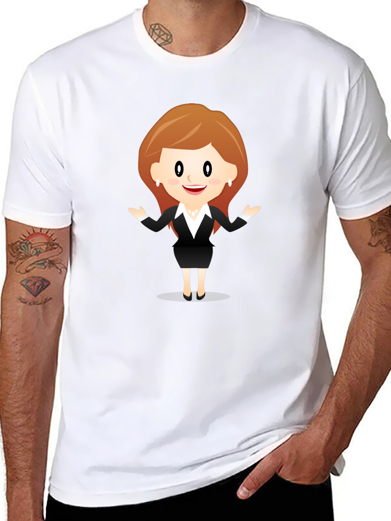 Black Cartoon Businesswoman Black T-Shirt view 8