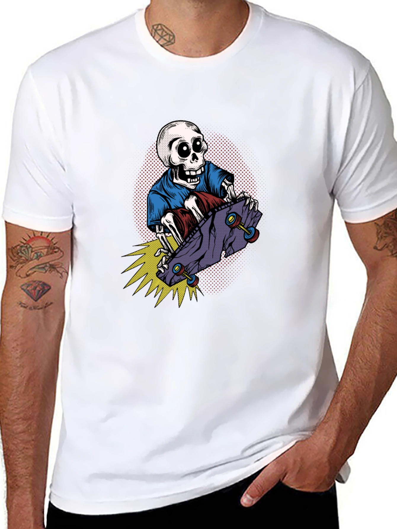 Black Skateboarding Skeleton Graphic T-Shirt view 8